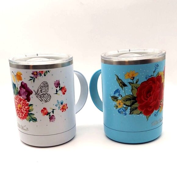 Pioneer Woman 14 Oz Stainless Steel Ultimate Mugs Blooming Bouquet & Sweet Rose - Picture 1 of 12